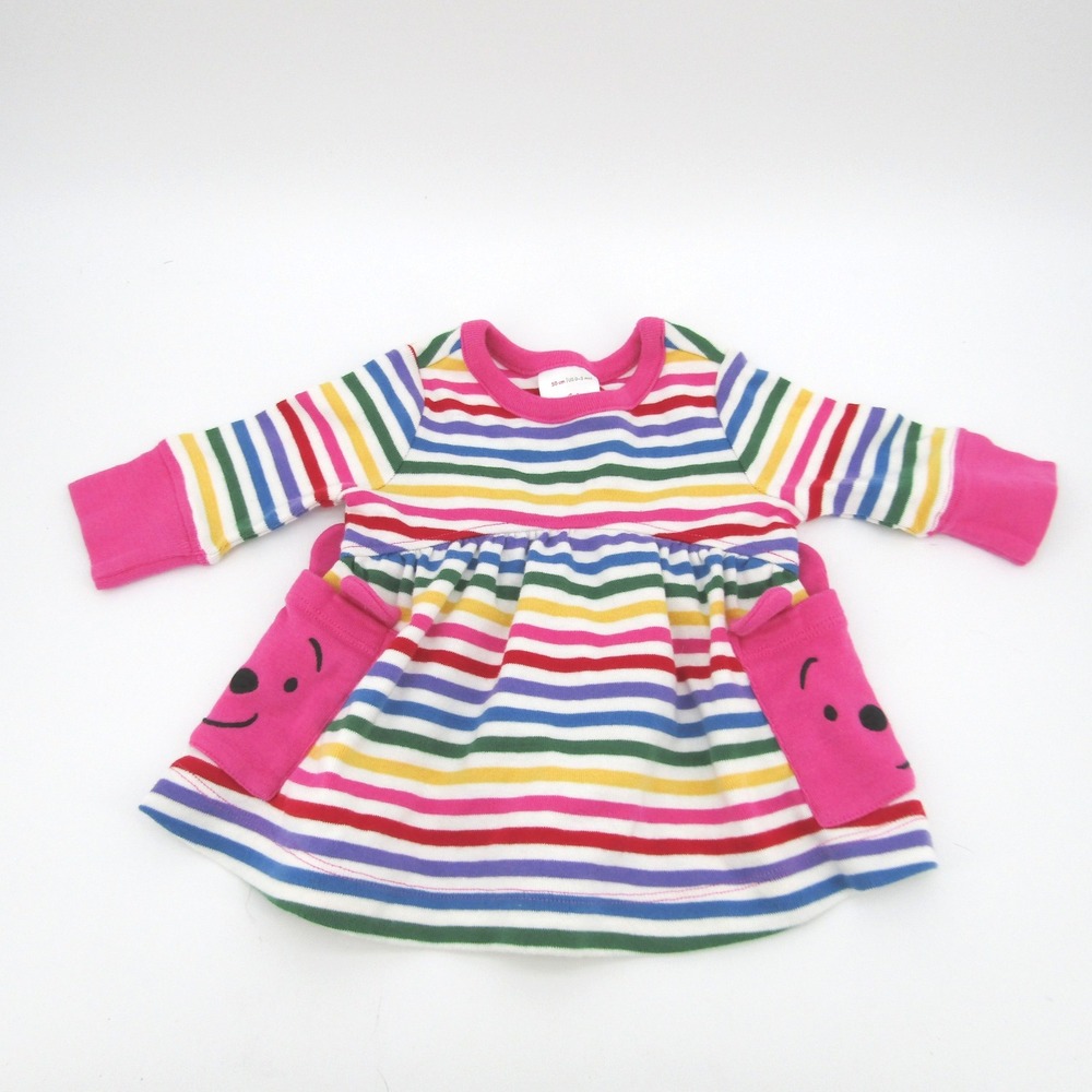 Hanna Andersson Rainbow Stripe Dress Applique Pink Bear Pockets Organic Cotton